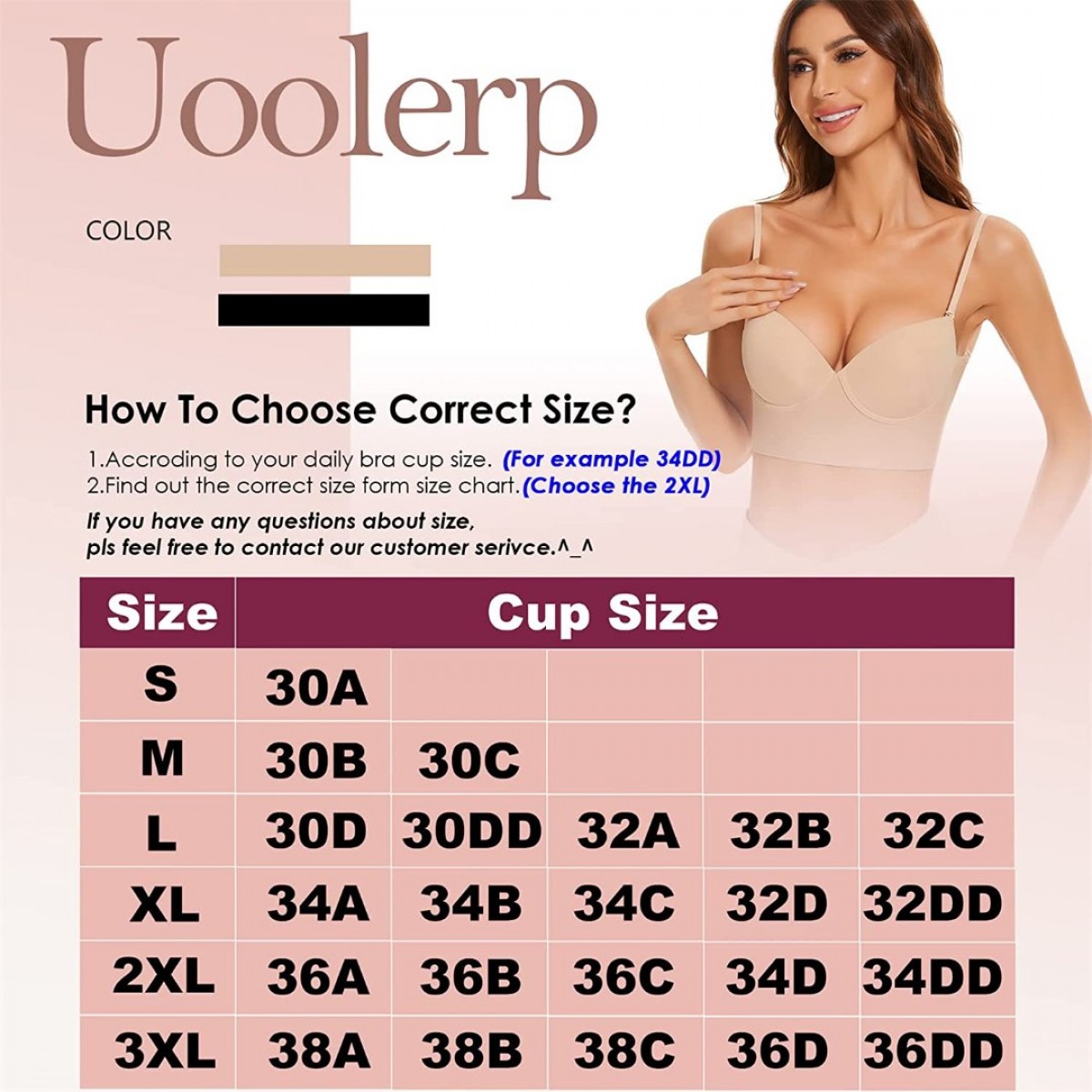 Uoolerp Low Back Bras for Women,Sexy Invisible Backless Bras